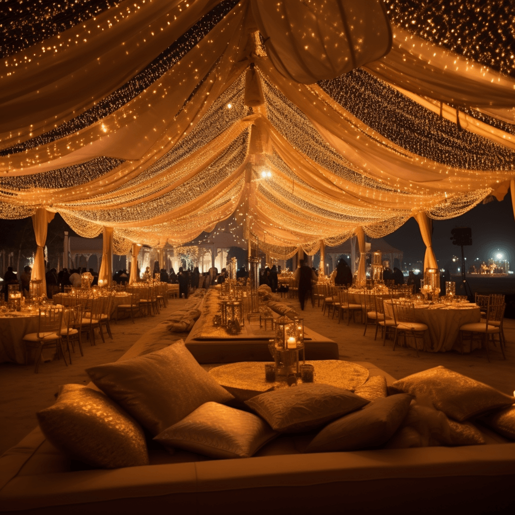 Tent Light Decoration Over Night Time for Engagement Ceremony