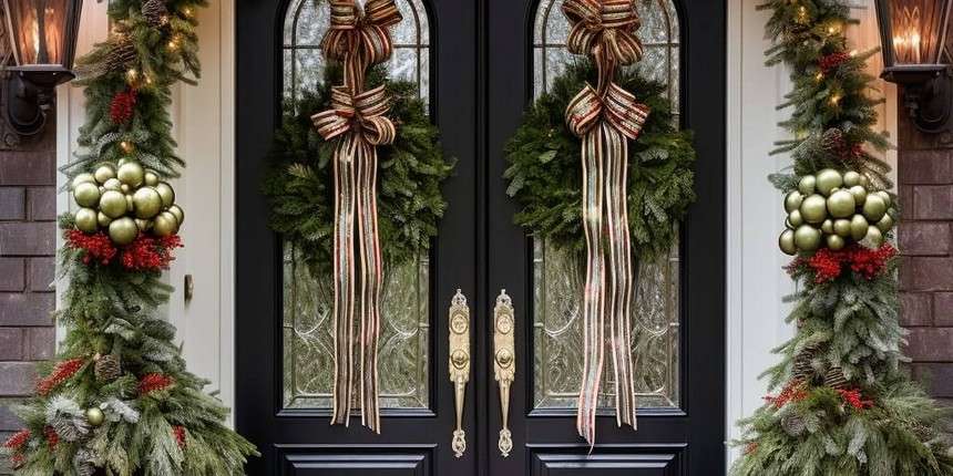 Double Wreath Delight - Christmas Holiday Door Decorating Ideas