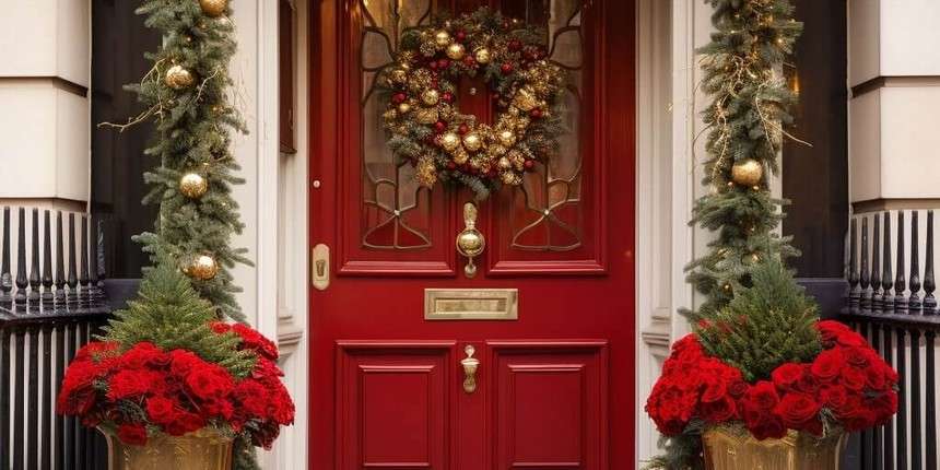 Red and Gold Opulence - Christmas Door Decor Ideas