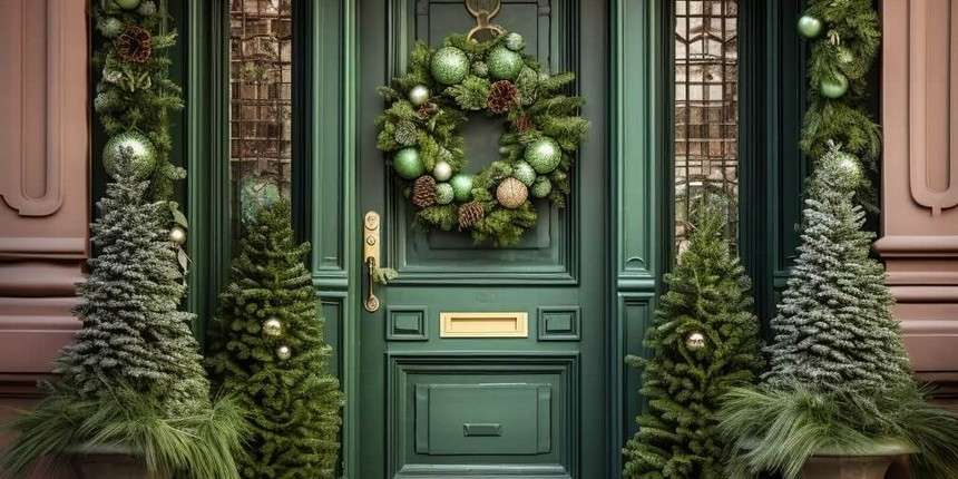 Shades of Green - Christmas Door Decor Ideas