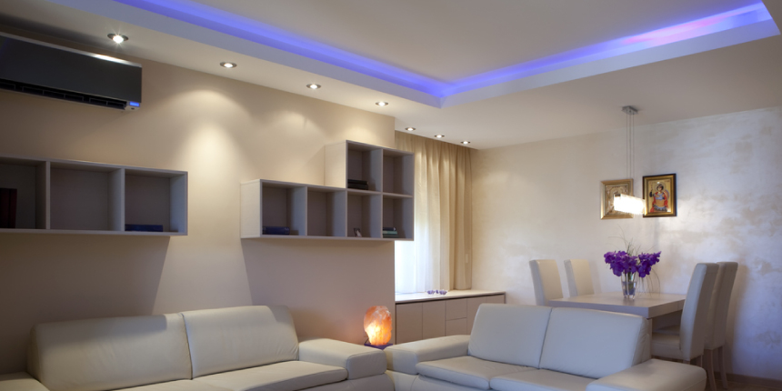 White L shape False Ceiling Design for living room