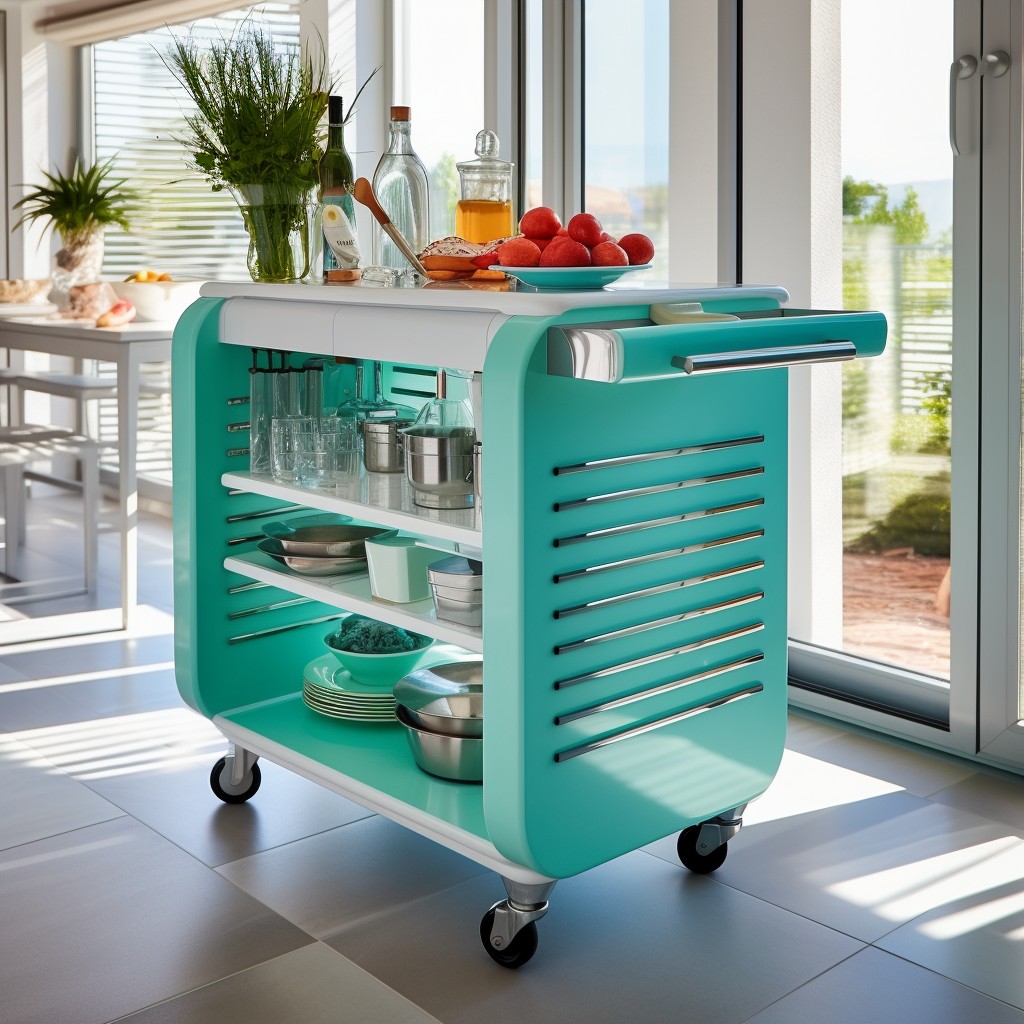 Acrylic Kitchen Trolley Design With Rolling Shutters