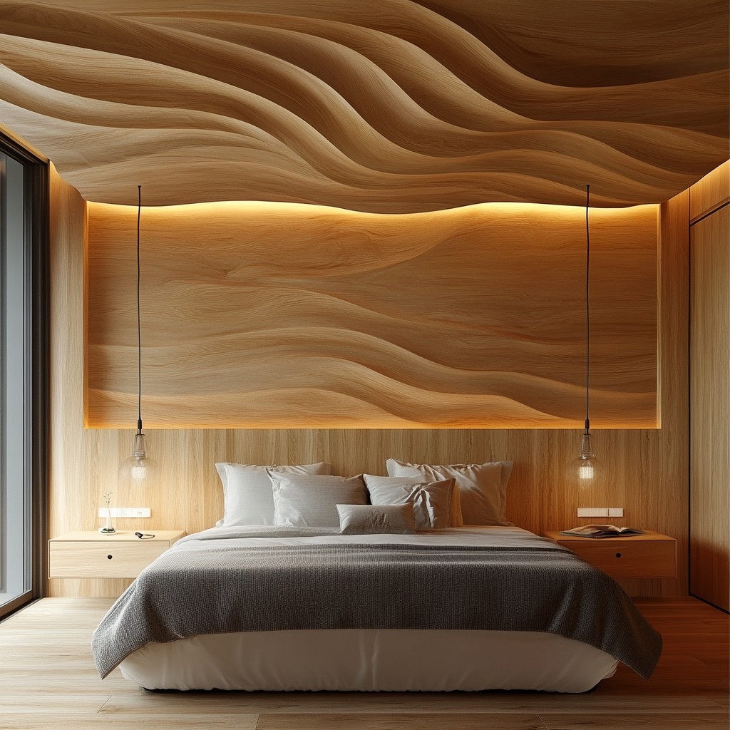 Bedroom Wooden Ceiling Design in Tactile Texture