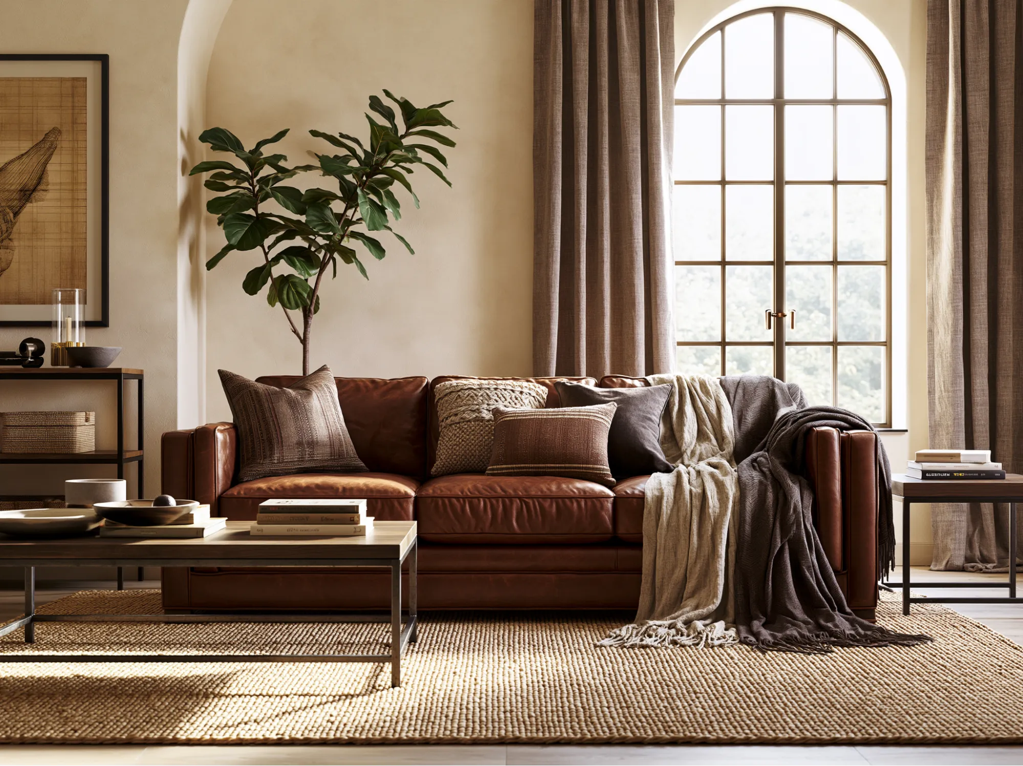 Brown Sofa Colour Combination with Cream Walls