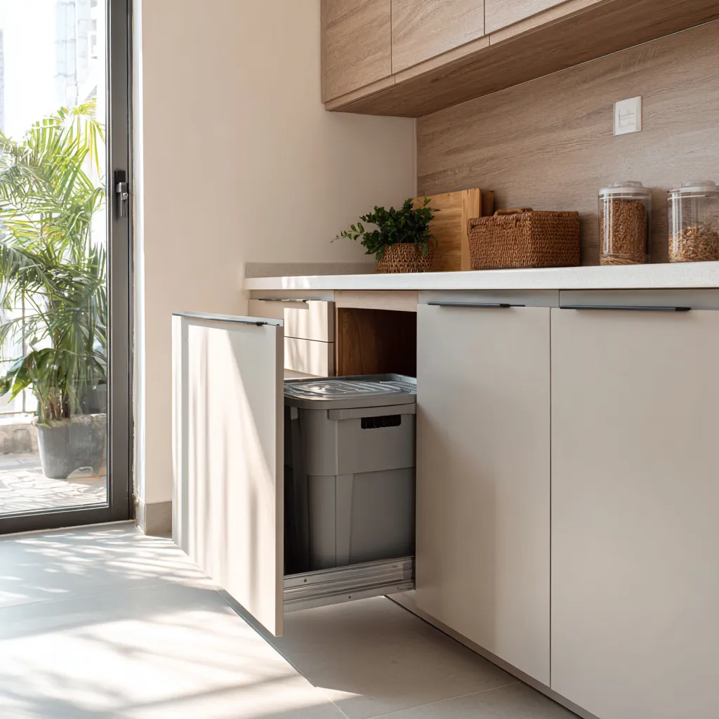Built-In Dustbin Pull-Out Kitchen Trolley Design