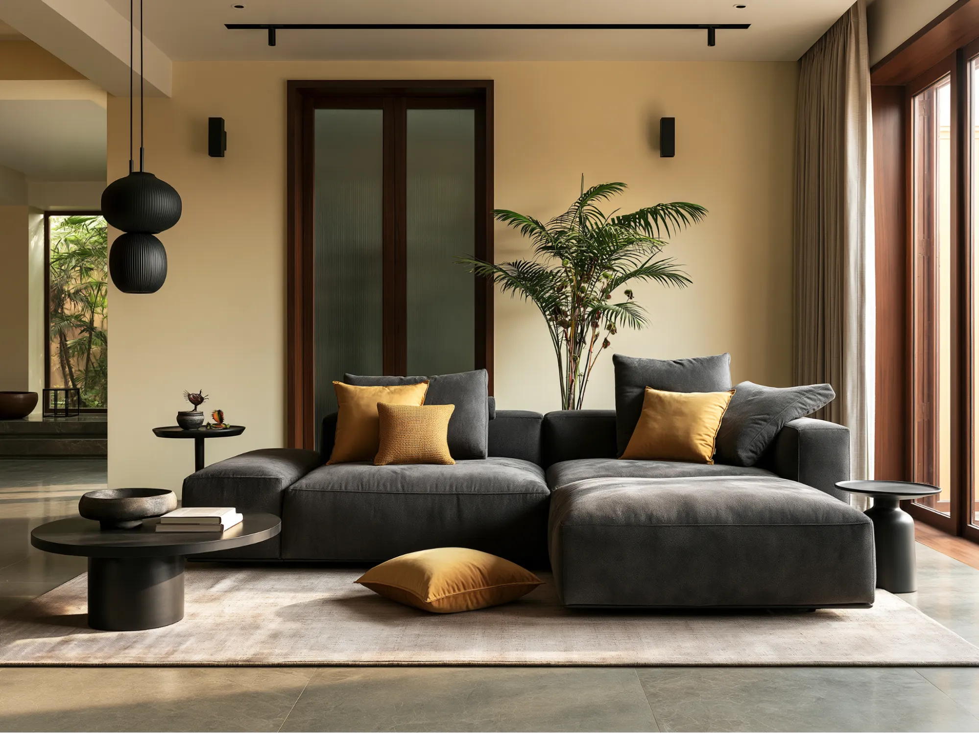 Charcoal Sofa Colour Combination with Cream Walls