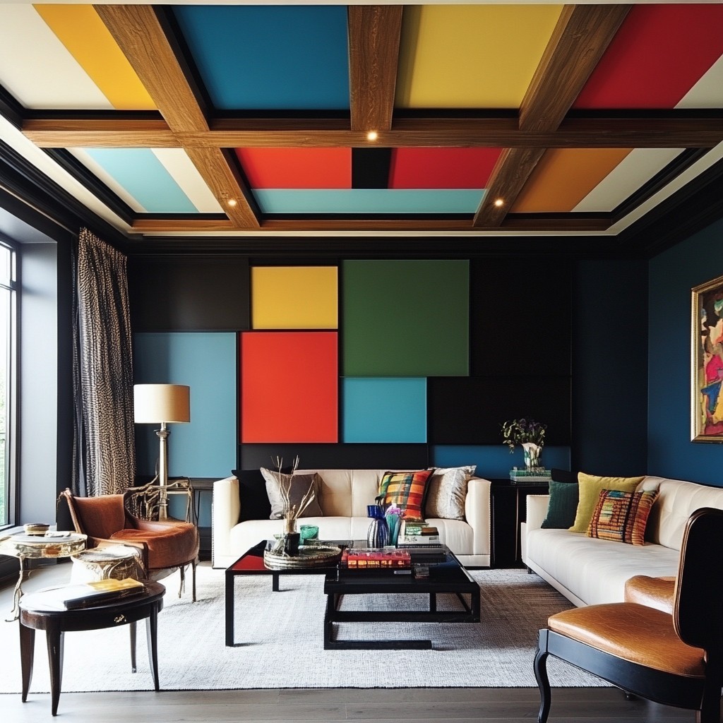 Classic Wood Ceiling Design with Colour Block