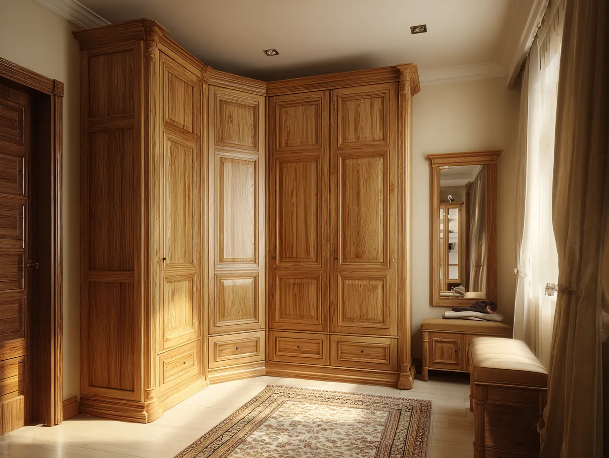 Classic Wooden Corner Wardrobe Design