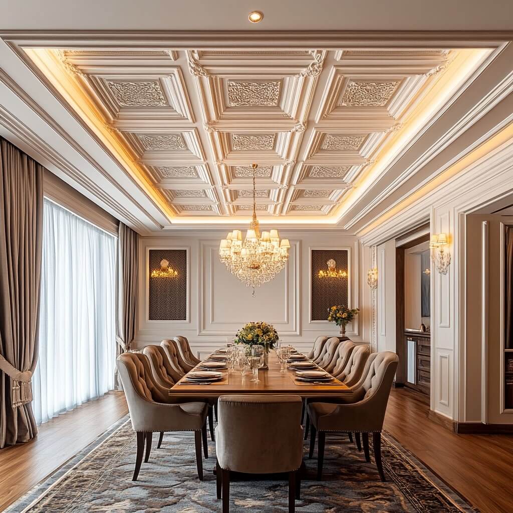 Coffered POP Plus Minus Ceiling Design for Dining Space