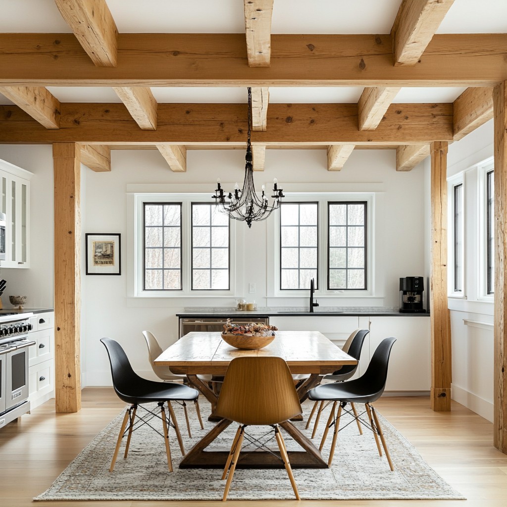 Contrasting Wooden Ceiling Beam Design for Halls