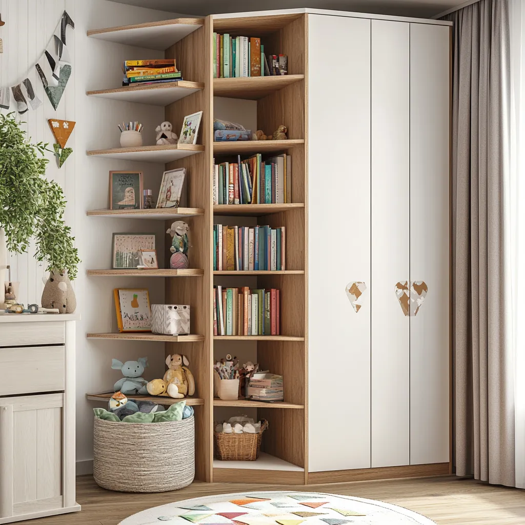 Corner Wardrobe Design with Open Shelves