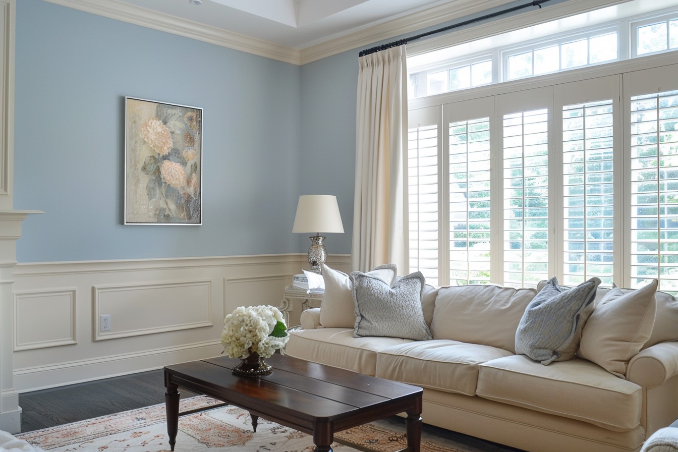 Cream And Misty Blue Wall Colour Combination