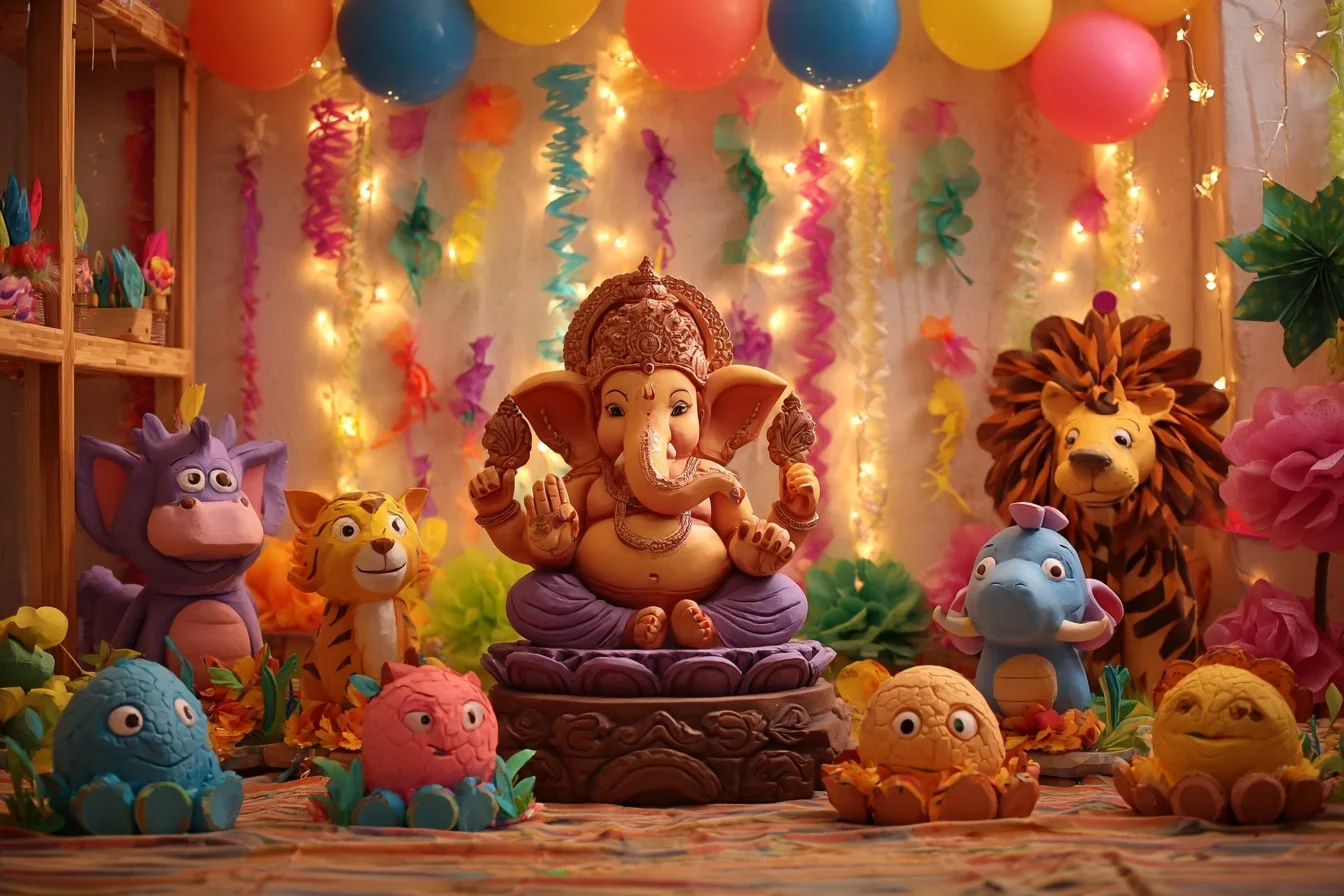 Creative Ganpati Decoration Ideas with Cartoon Theme for Kids