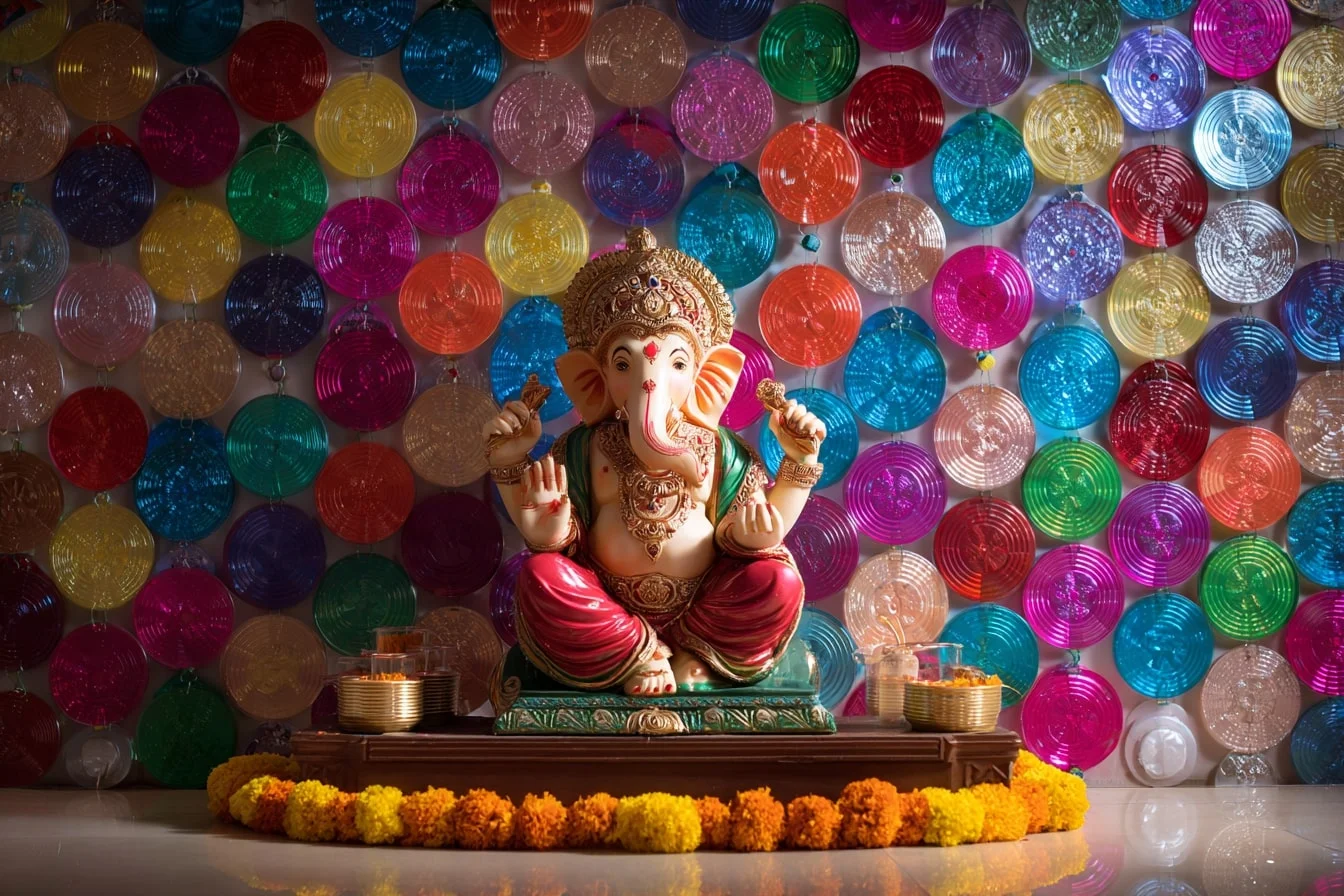 Creative Ganpati Decoration Ideas with Old CDs and Bottle Caps