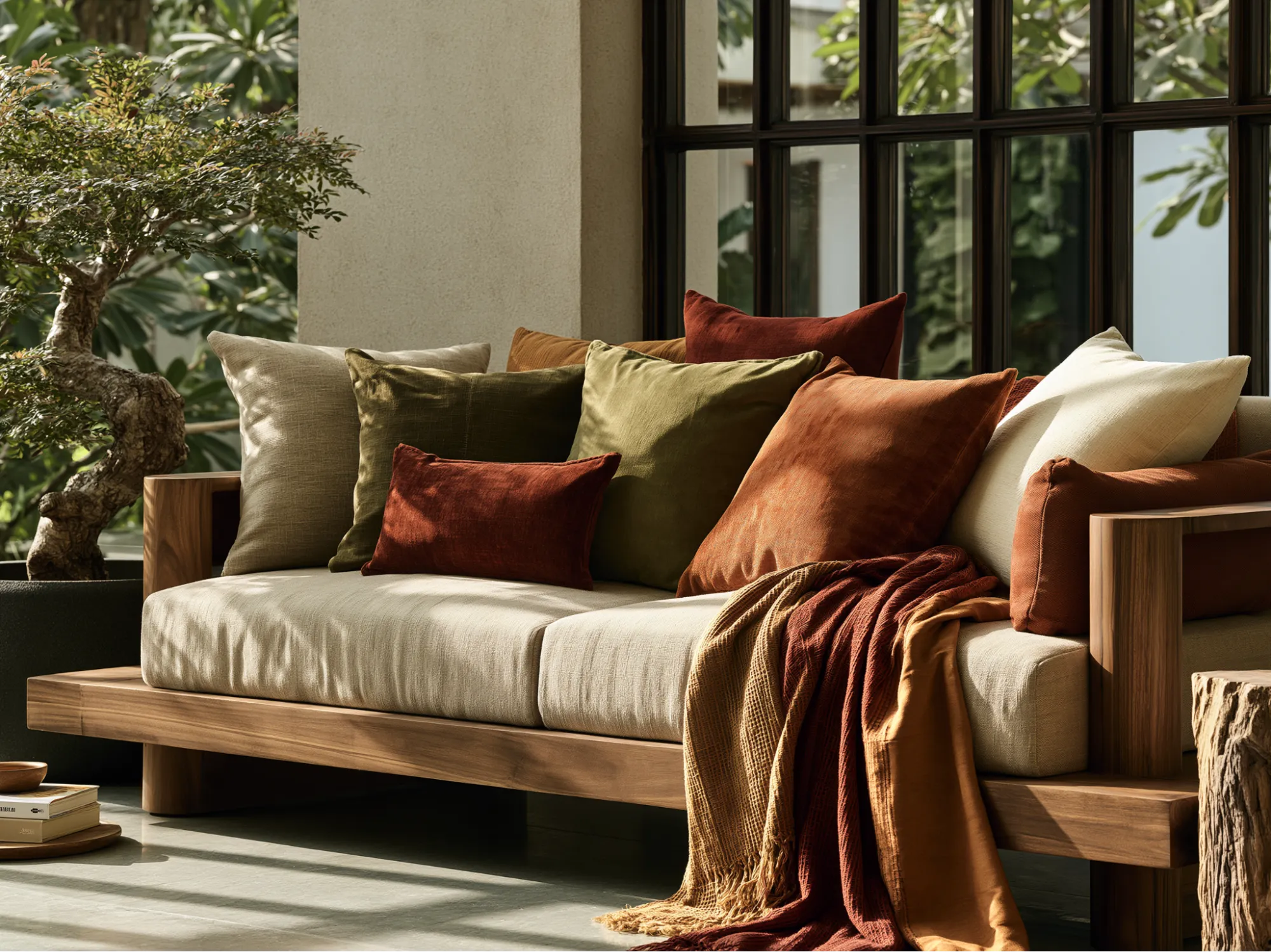 Cushion and Wooden Sofa Colour Combination