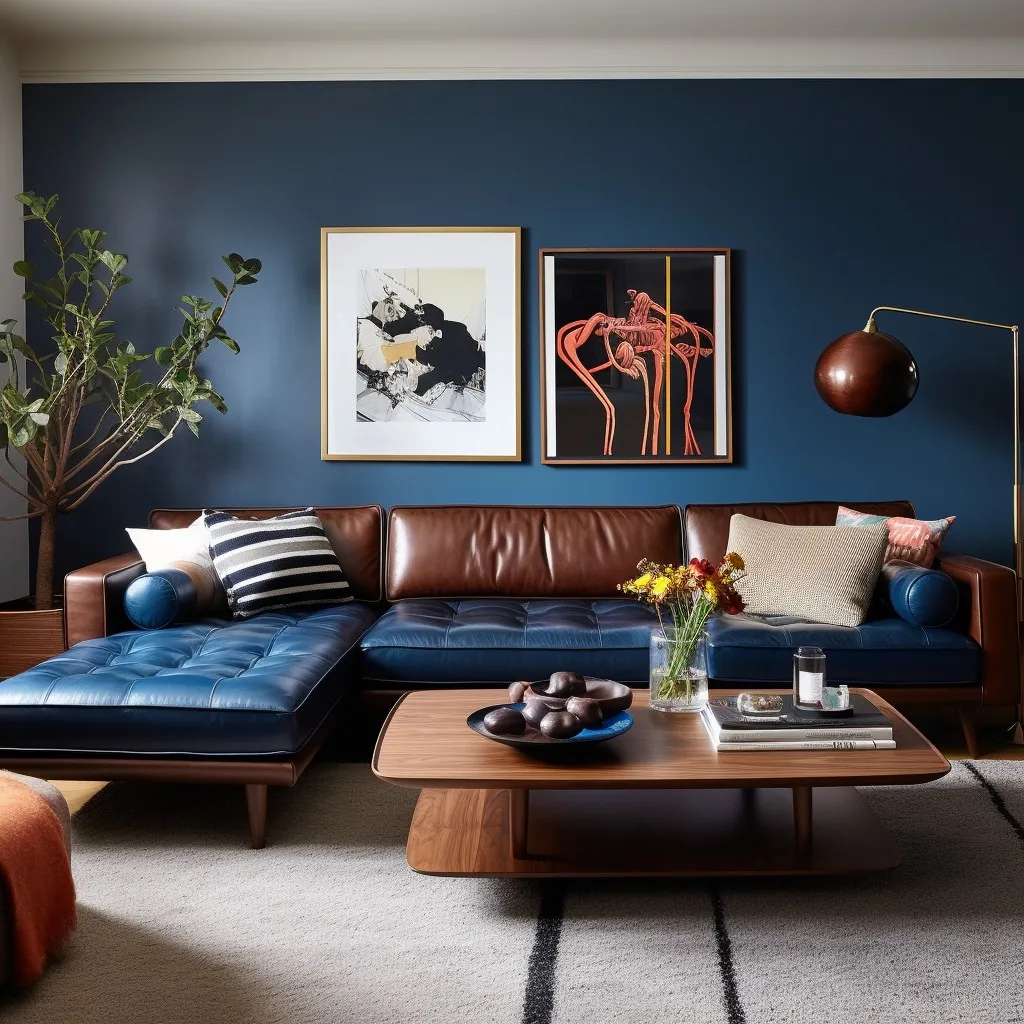 Dark Brown and Navy Sofa Colour Combination