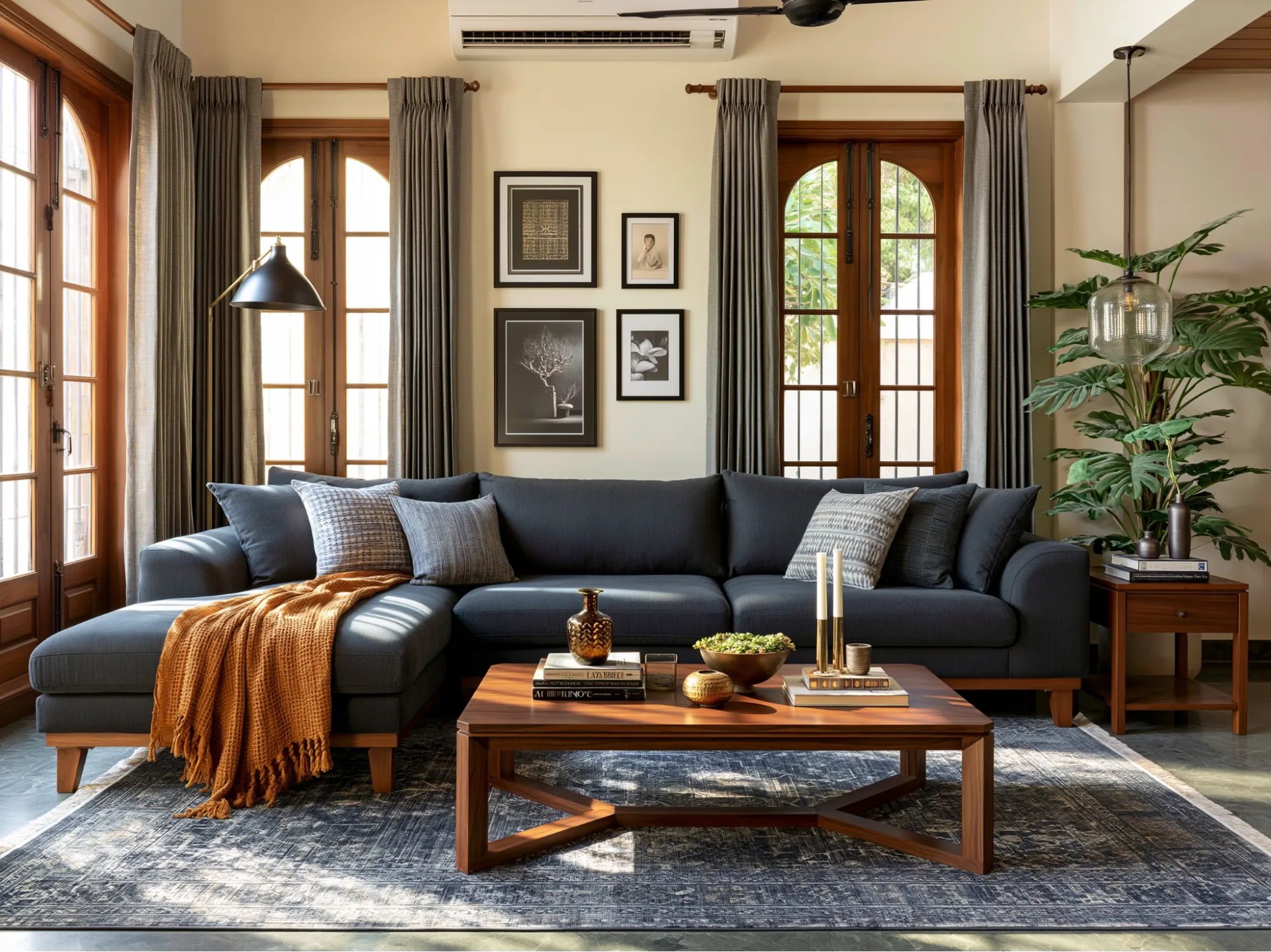 Dark Sofa Colour Combination with Light Walls