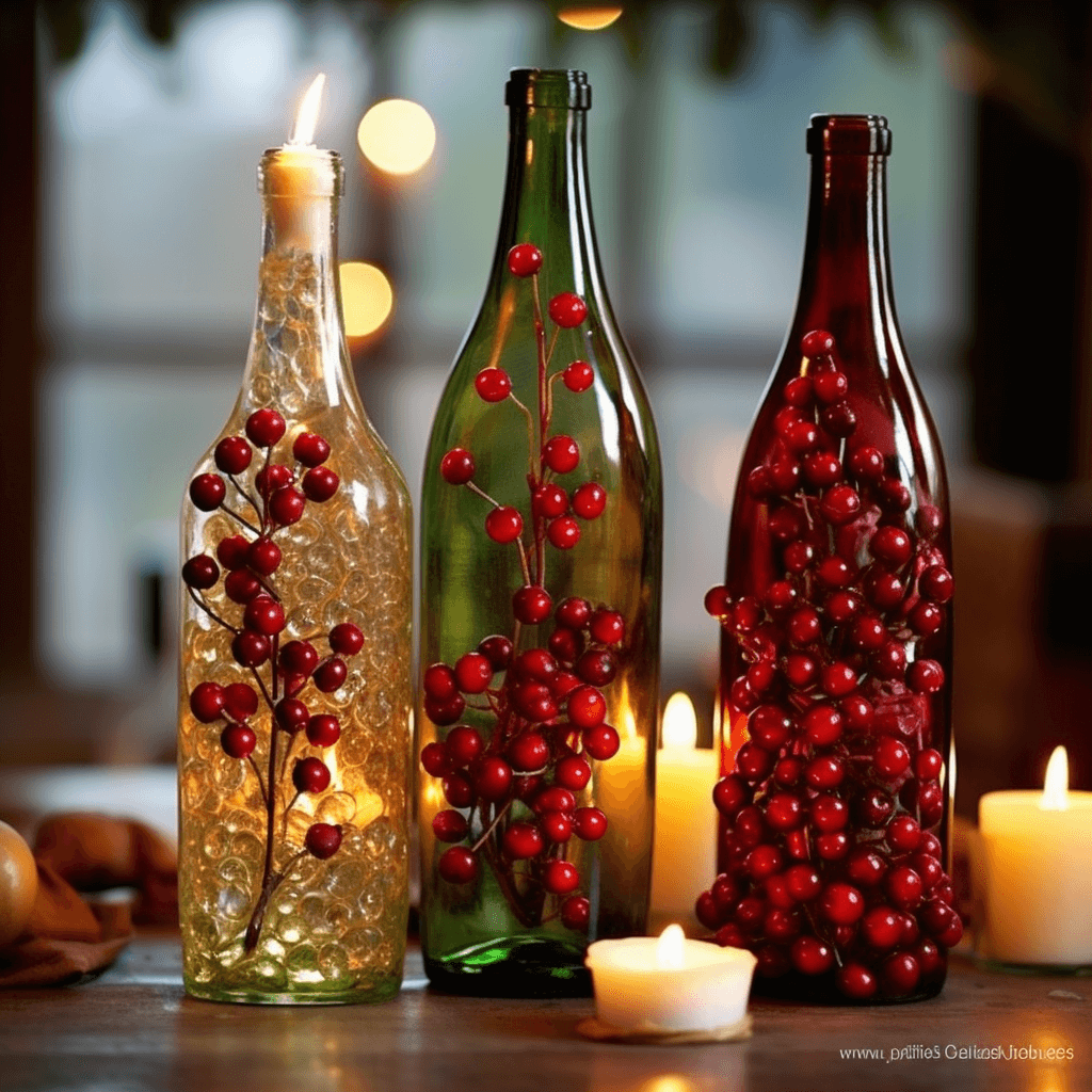 DIY Christmas Decorations Candle Holders from Glass Bottles