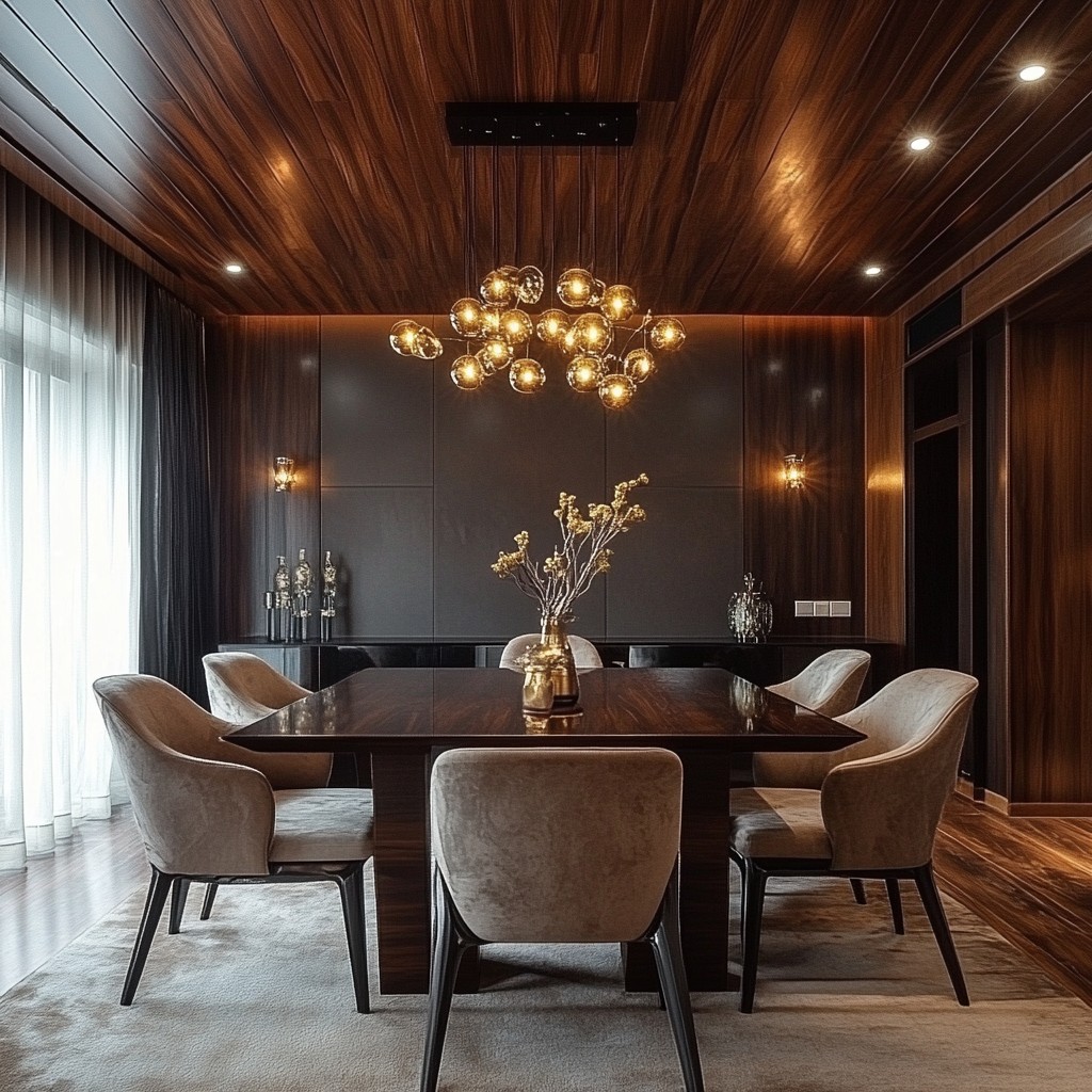 Dramatic Dark and Bold Wooden False Ceiling Design