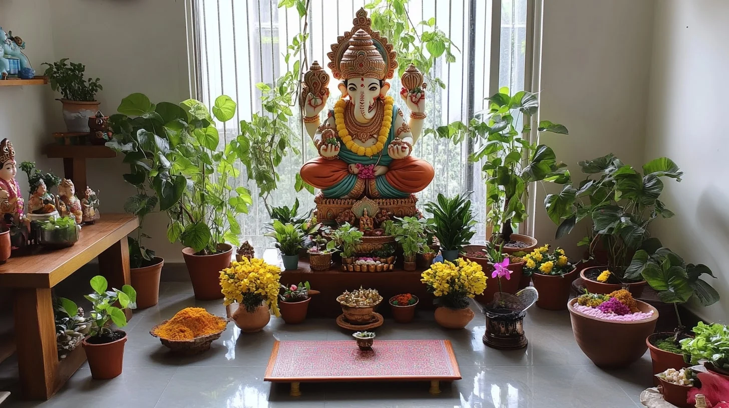 Eco-Friendly Ganpati Mandap Decoration Ideas with Potted Plants