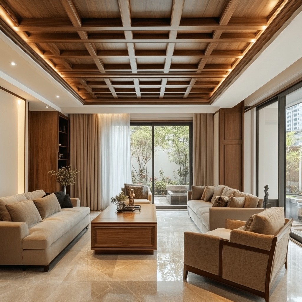 Elegant Wood Coffered Ceiling Design