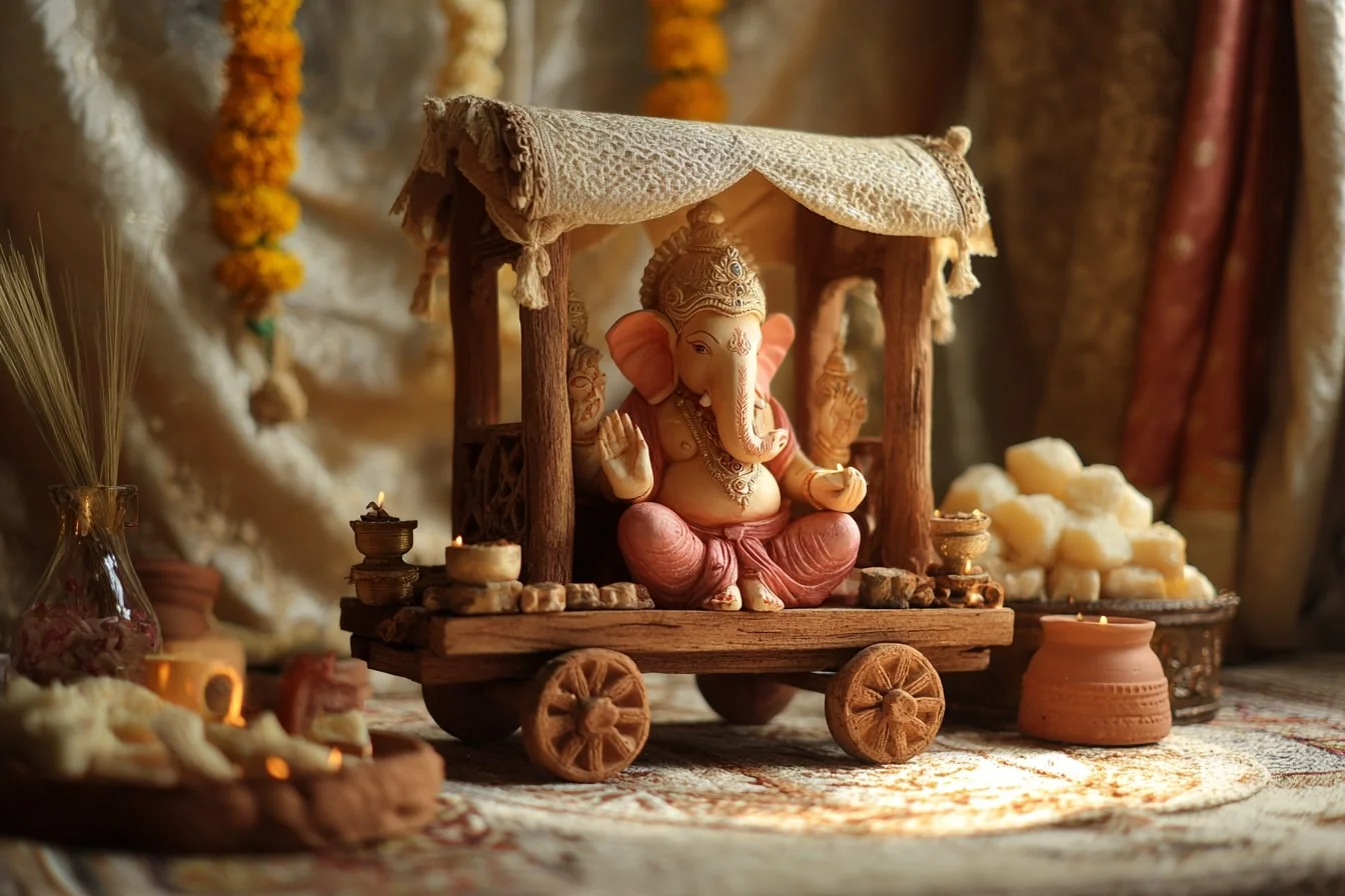 Ganesh Chaturthi Decoration Ideas with Palkhi Procession Theme