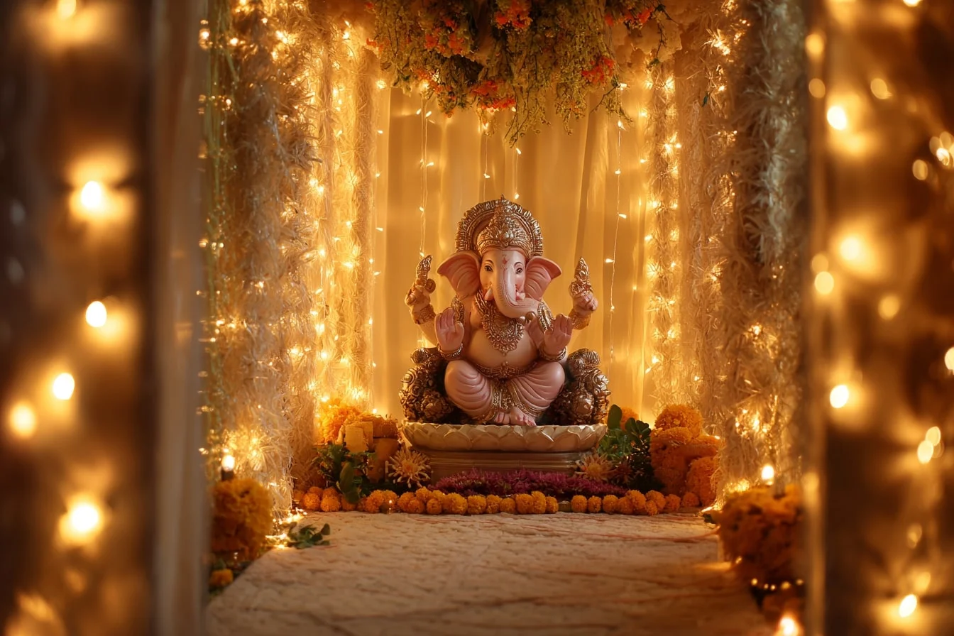 Ganesh Decoration Ideas with Fairy Light Mandap