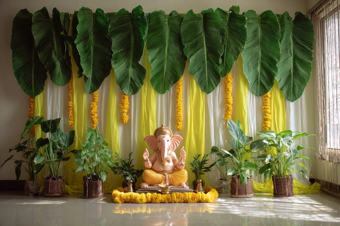 Ganpati Chaturthi Decoration Ideas with Banana and Mango Leaves