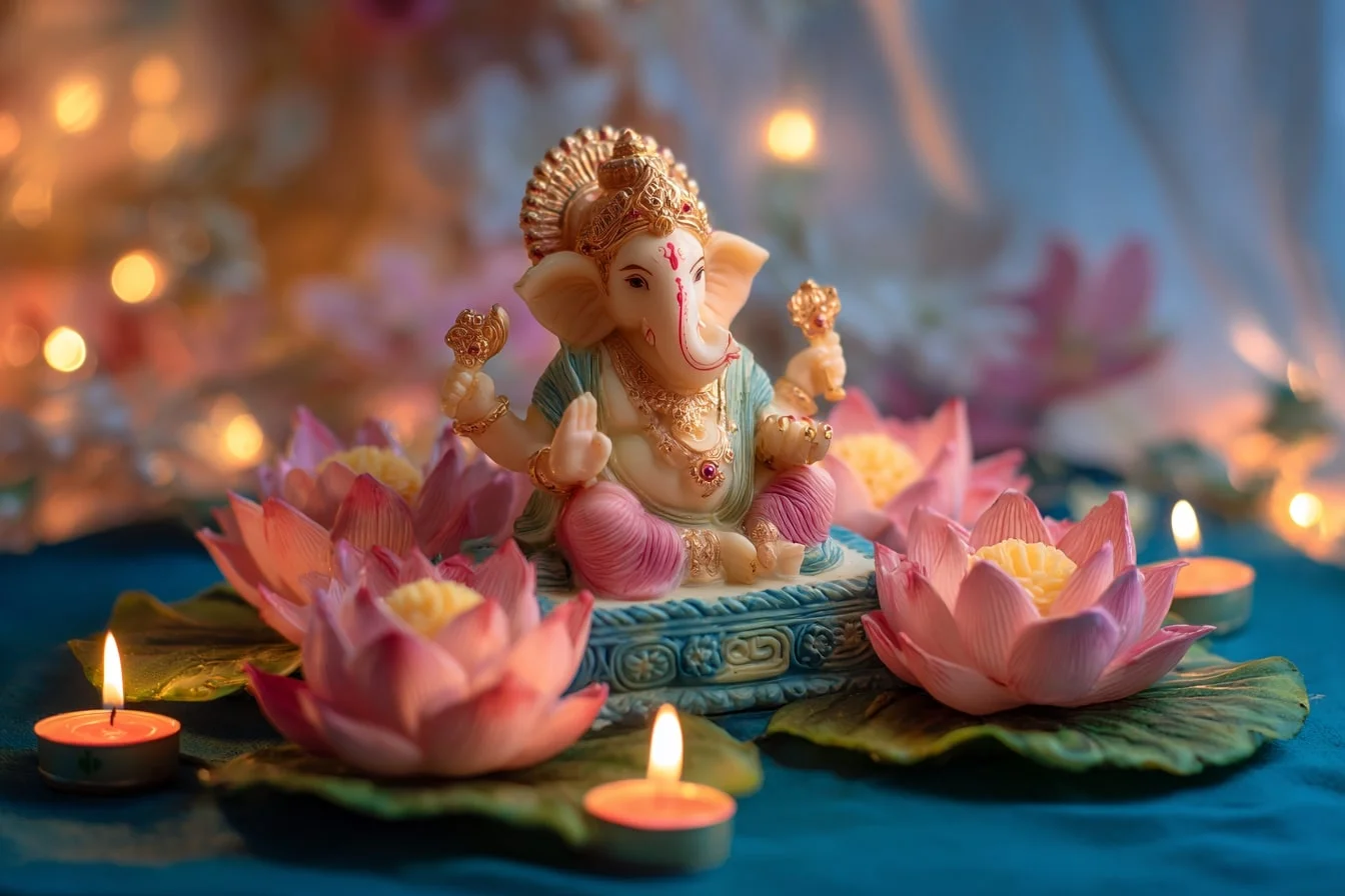 Ganpati Decoration Ideas with Lotus Pond Theme