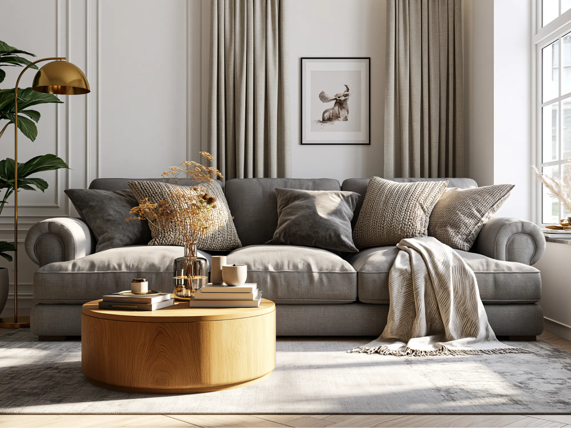 Grey Sofa Colour Combination with White Walls
