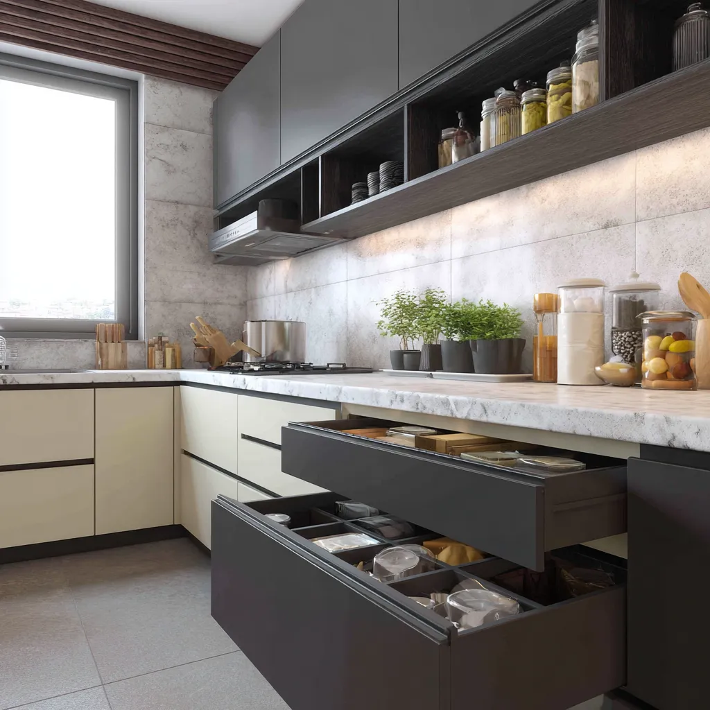 Handleless Modular Kitchen Trolley Design