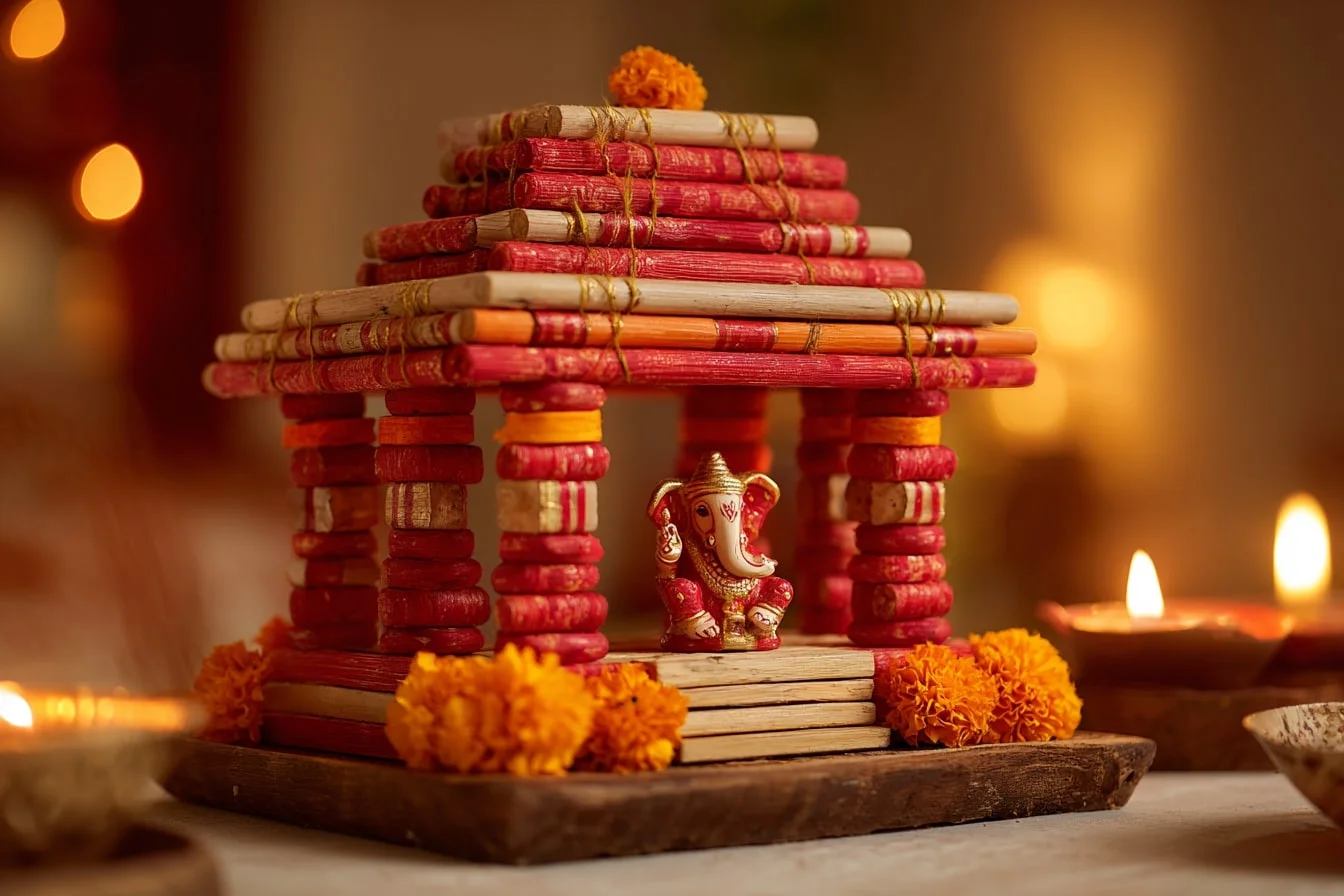 Homemade Ganpati Decoration Ideas with Ice-Cream Sticks