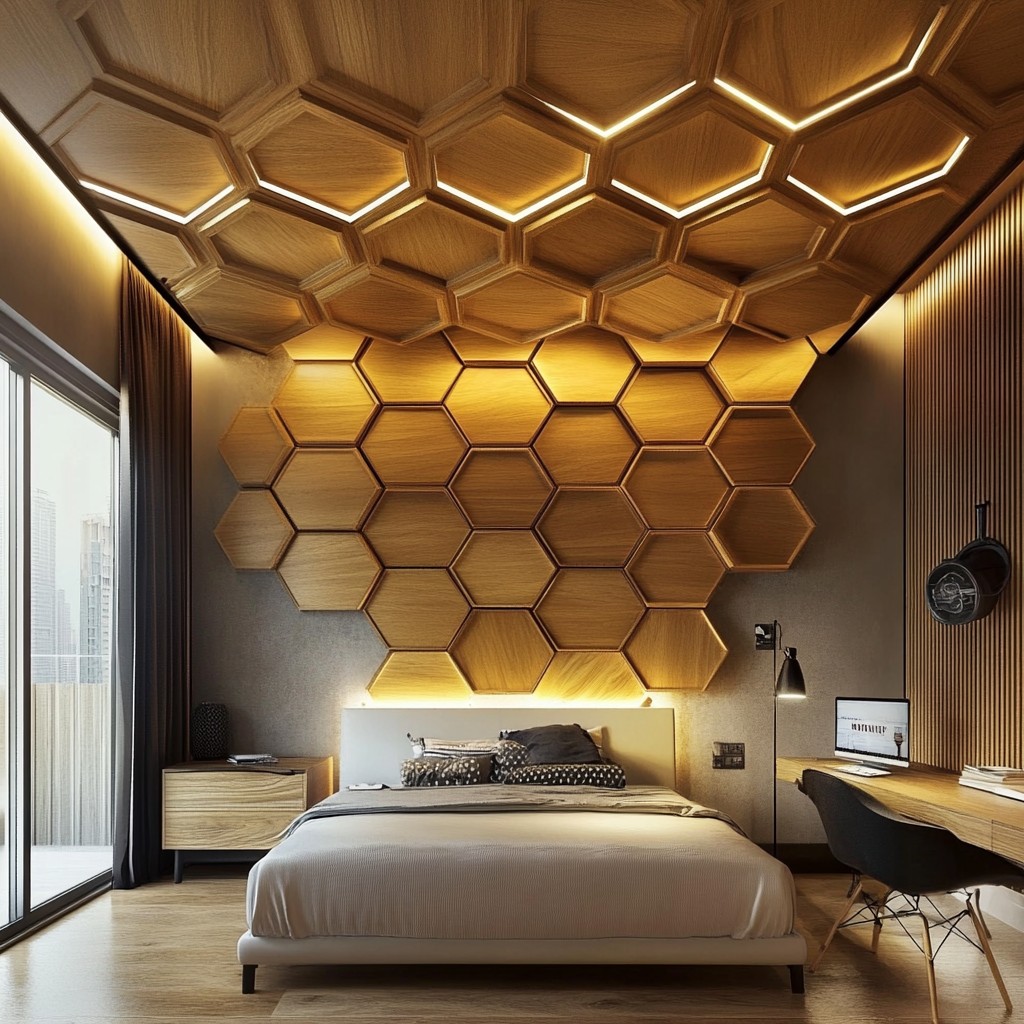 Honeycomb Wooden False Ceiling Design