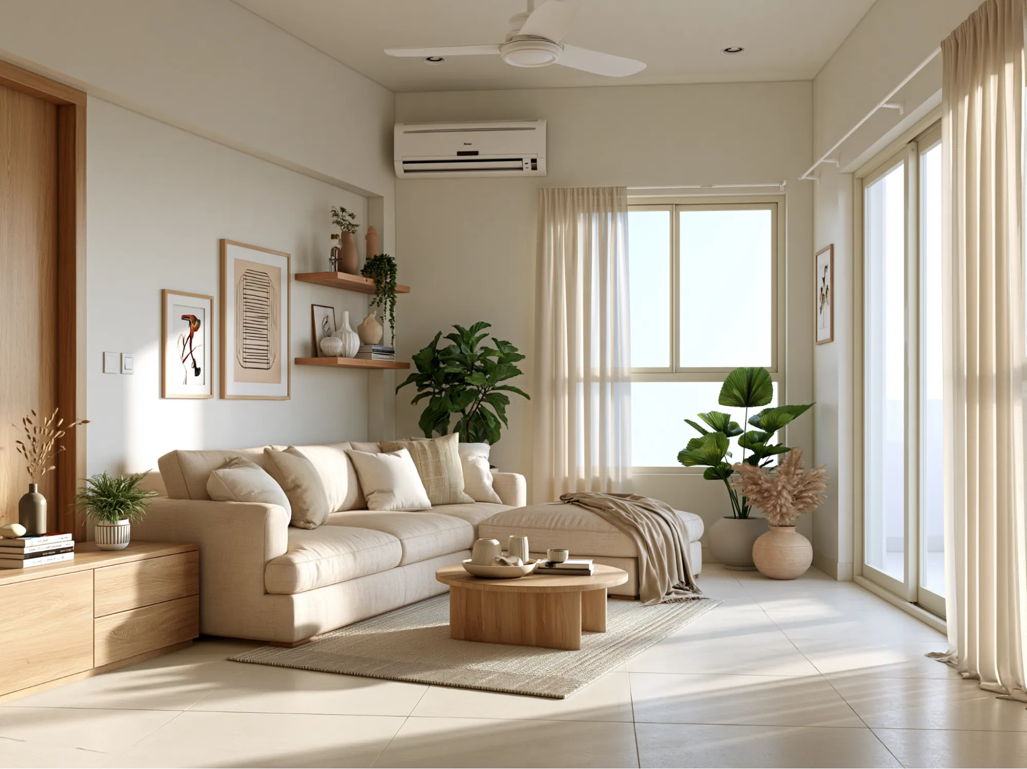 Light-Colored Sofa Colour Combination for Small Living Room