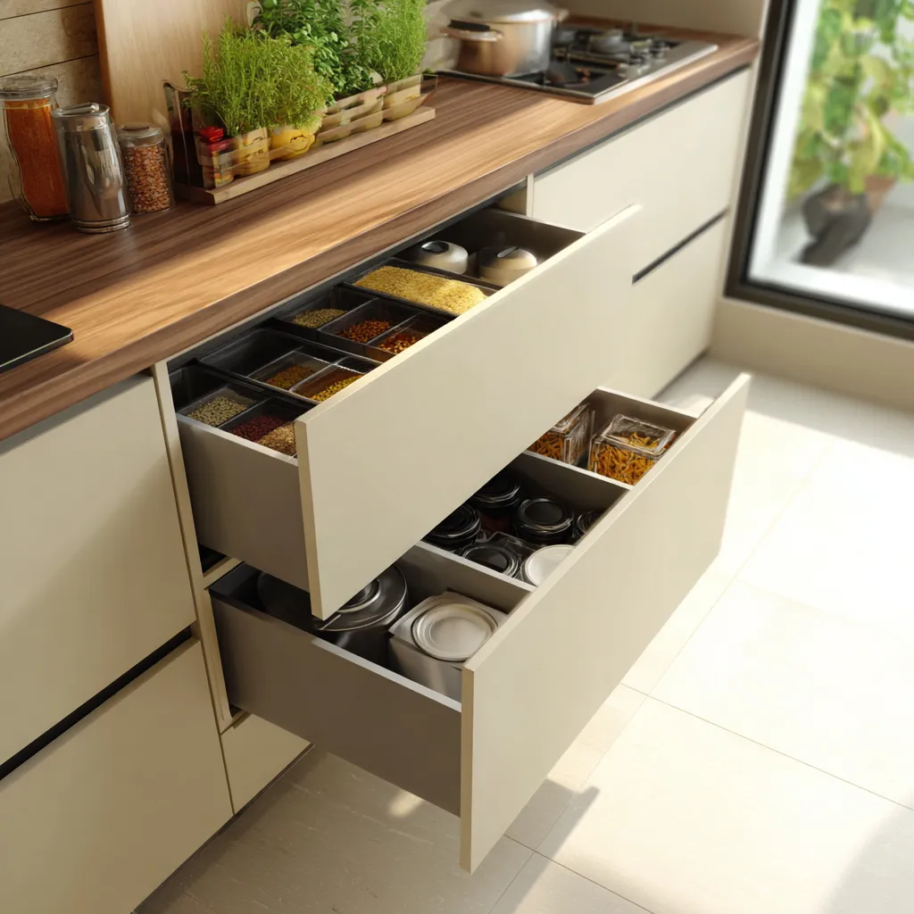 Matte Laminate Kitchen Trolley Design