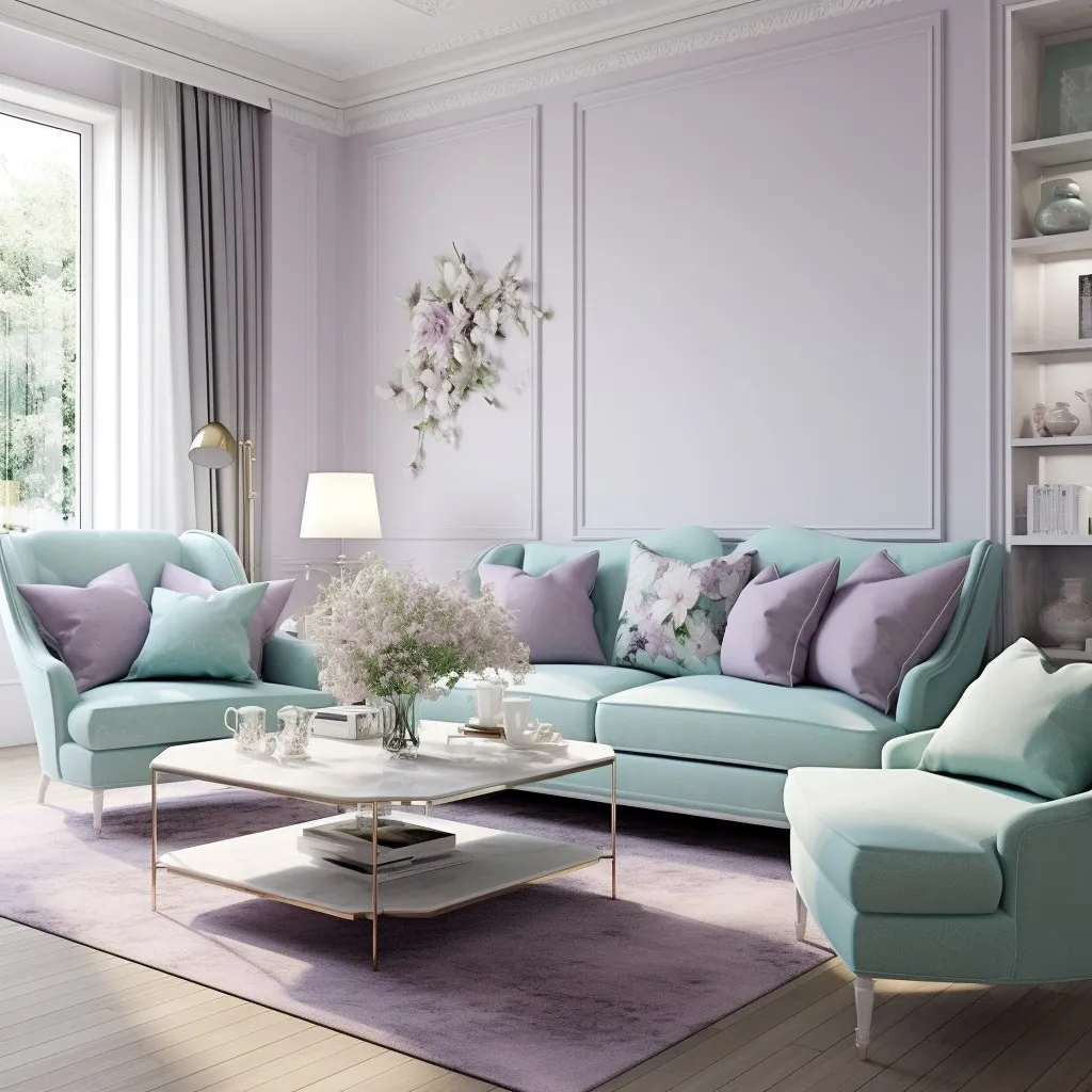 Mint Green and Lavender Sofa Colour Combination