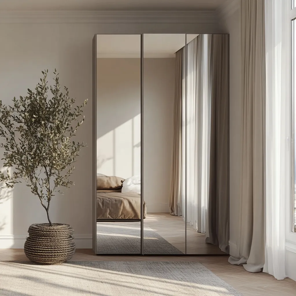 Mirror-Panelled Corner Almirah Design