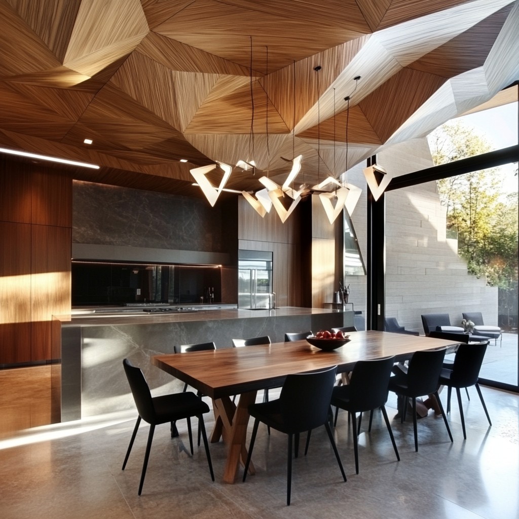 Modern Geometric Wooden Ceiling Design