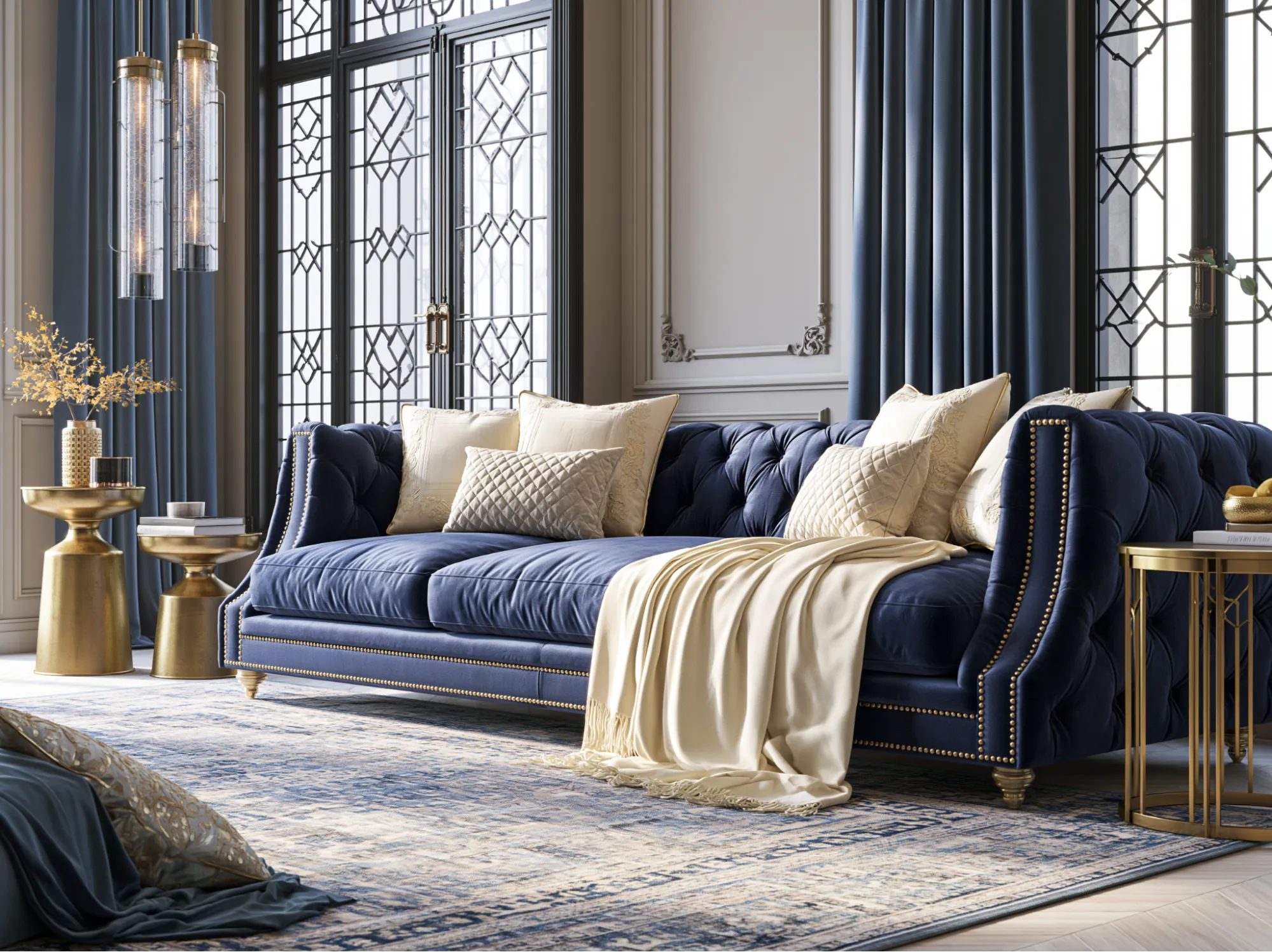 Navy Blue and Cream- Best Sofa Colour Combination
