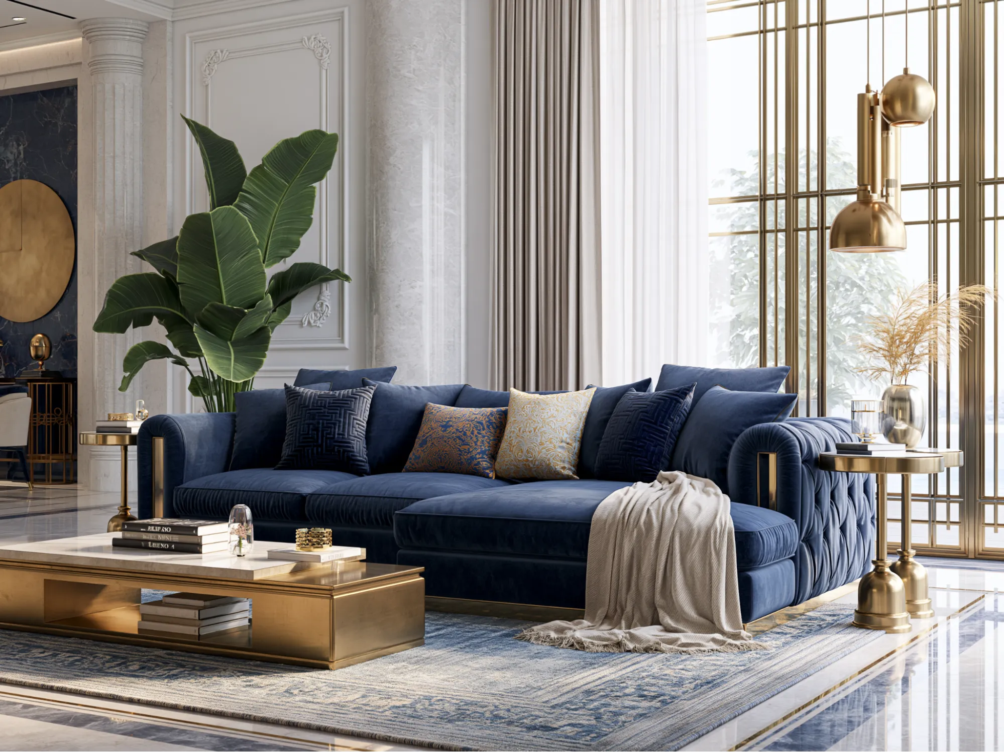 Navy Sofa Colour Combination with White Walls