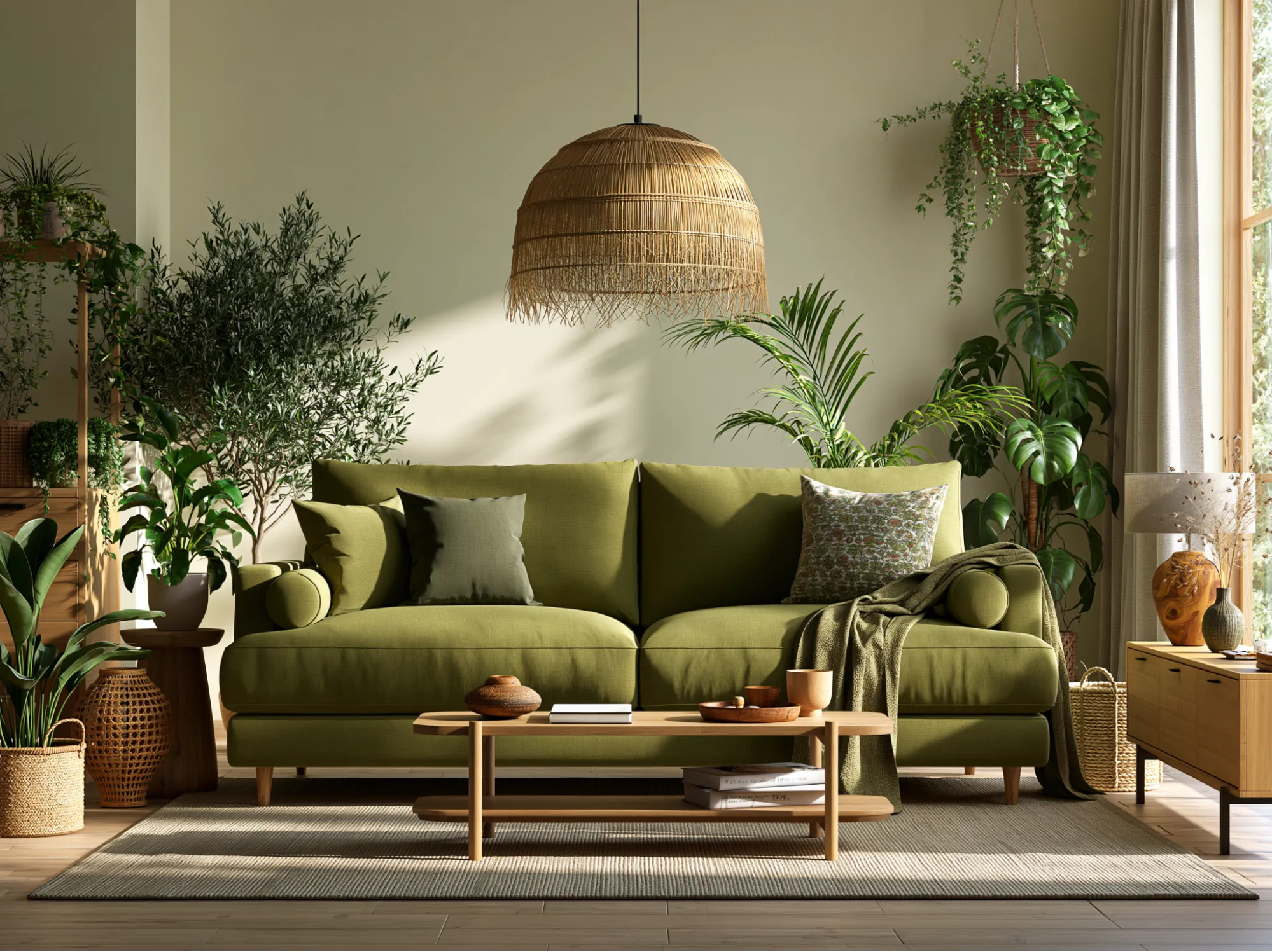 Olive Sofa Colour Combination with Cream Walls