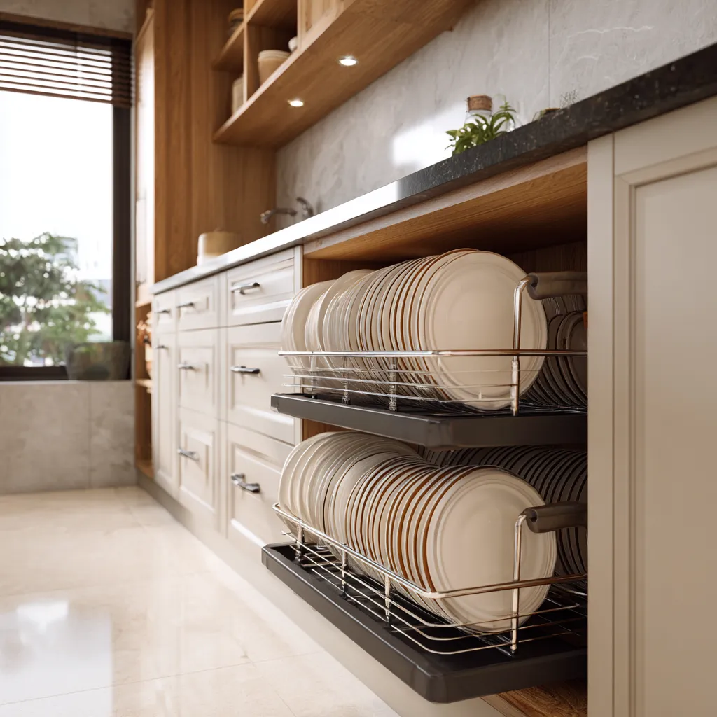 Plate Rack Pull-Out Kitchen Trolley Design