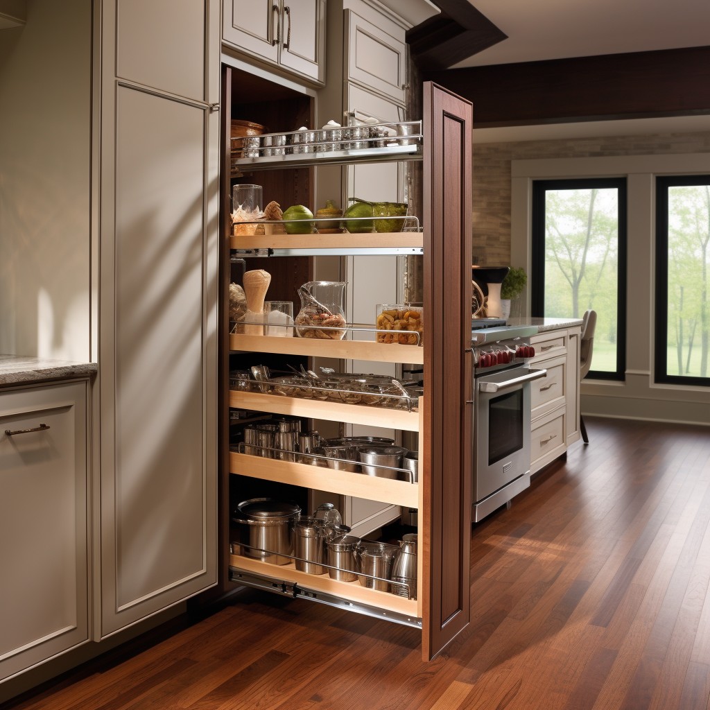 Pull-Out Racks Within Tall Kitchen Cabinets