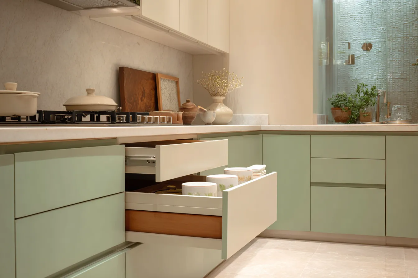 Sage Green and Cream- Trending Kitchen Trolley Colour Combination