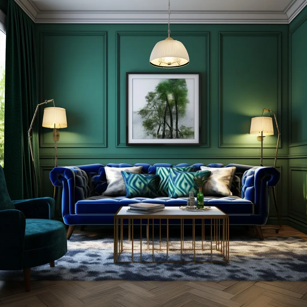 Sapphire Blue and Emerald Green Sofa Colour Combination