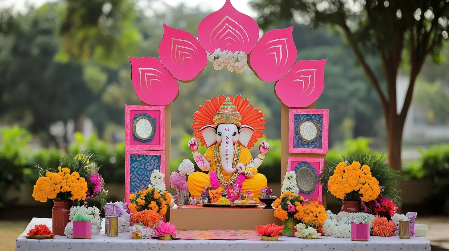 Simple Ganesh Decoration Ideas with Thermocol-Free DIY Frames