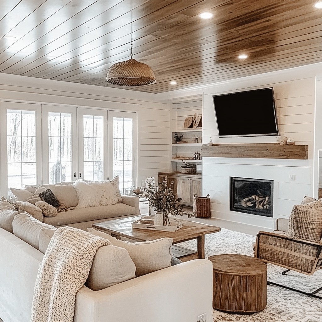 Simple Shiplap Ceiling with Horizontal Wooden Planks