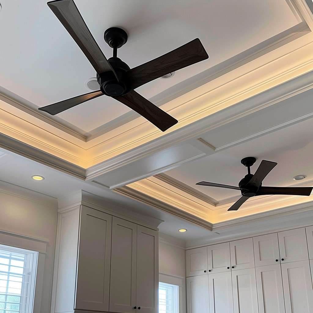 Sleek And Edgy POP Design for Hall with Two Fans