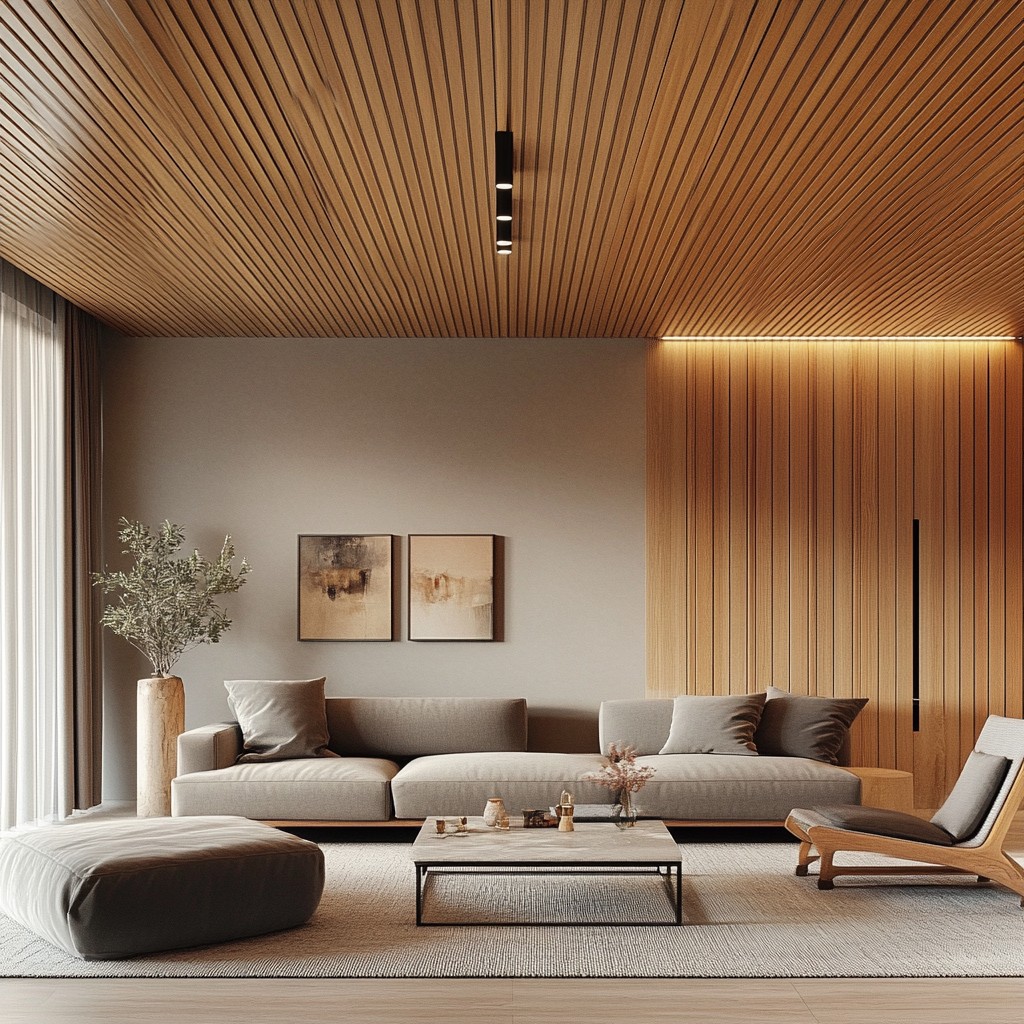 Sleek Slim Modern Wood Ceiling Panels for Living Room