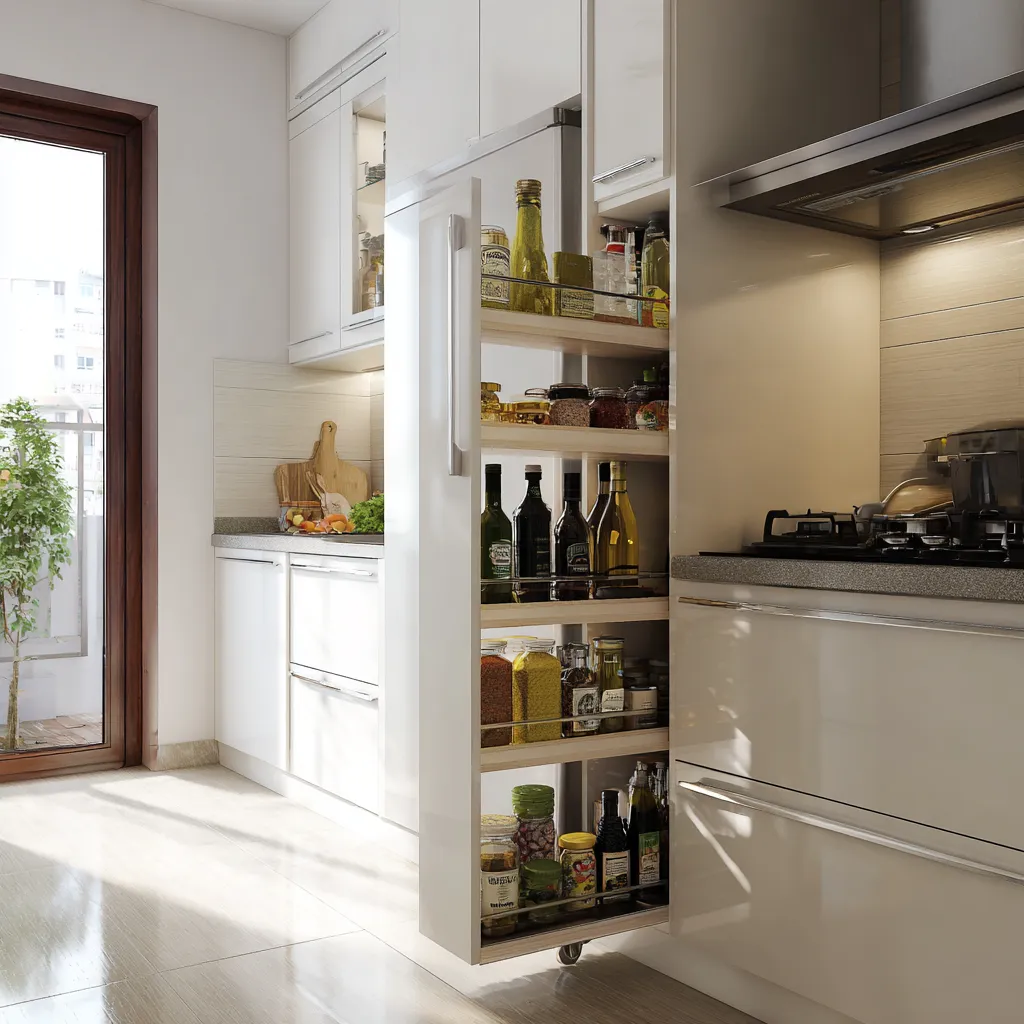 Slim Bottle Pull-Out Kitchen Trolley Design